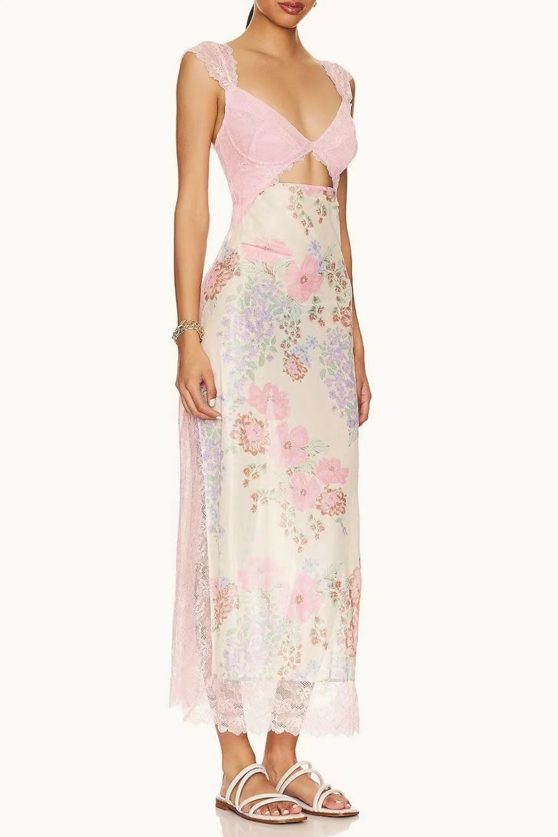 Lace Patchwork Strap Backless Slit Maxi Floral Dress - Image 9