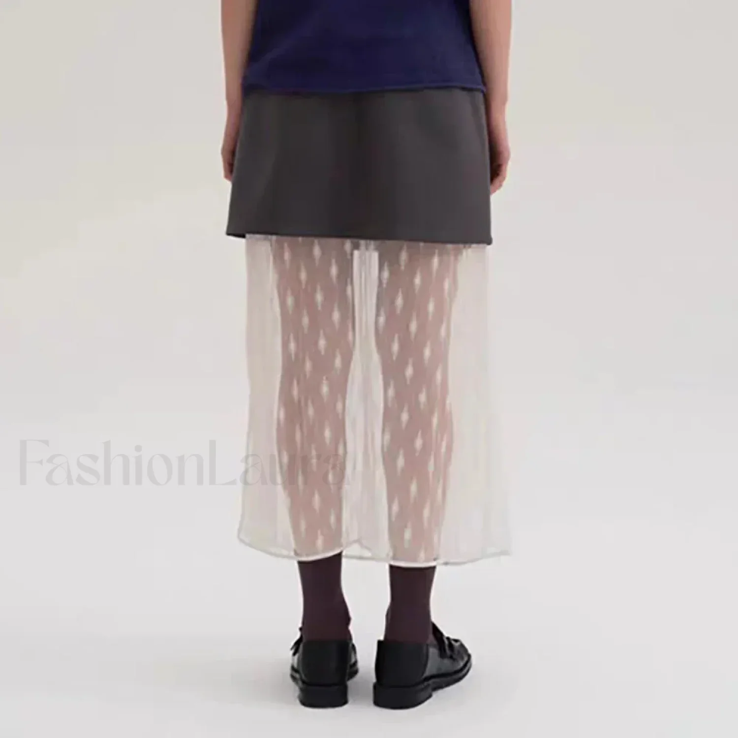 Lace Spliced Pleated Zipper Skirt - Image 4