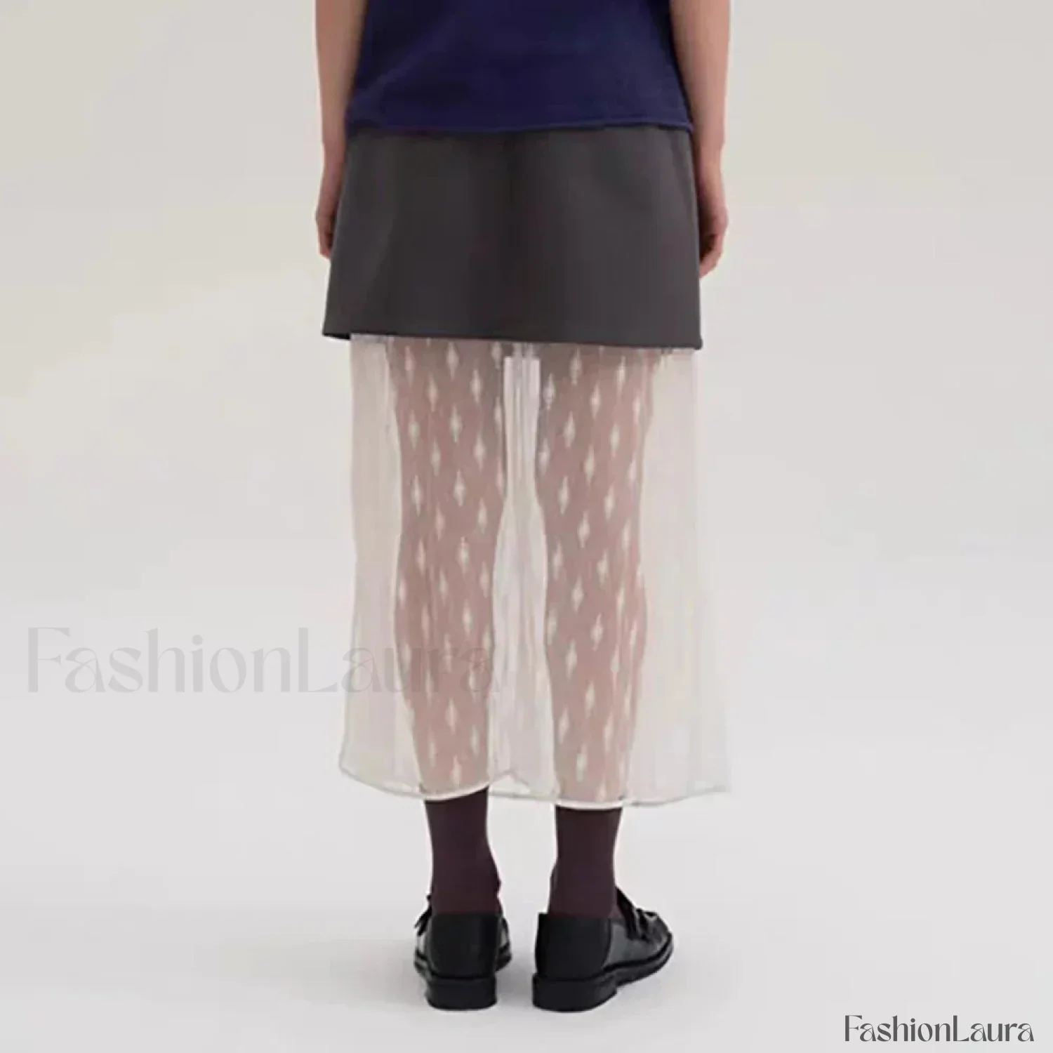 Lace Spliced Pleated Zipper Skirt - Image 6