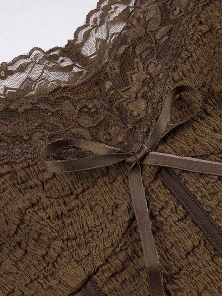 Lace Trim Crinkle Cropped Blouse - Image 6