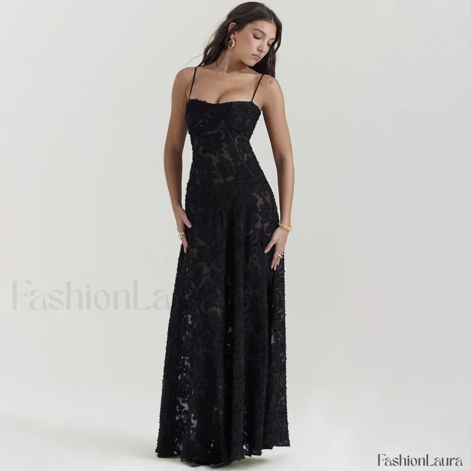 Lace-up Black Prom Maxi Dress - Image 20