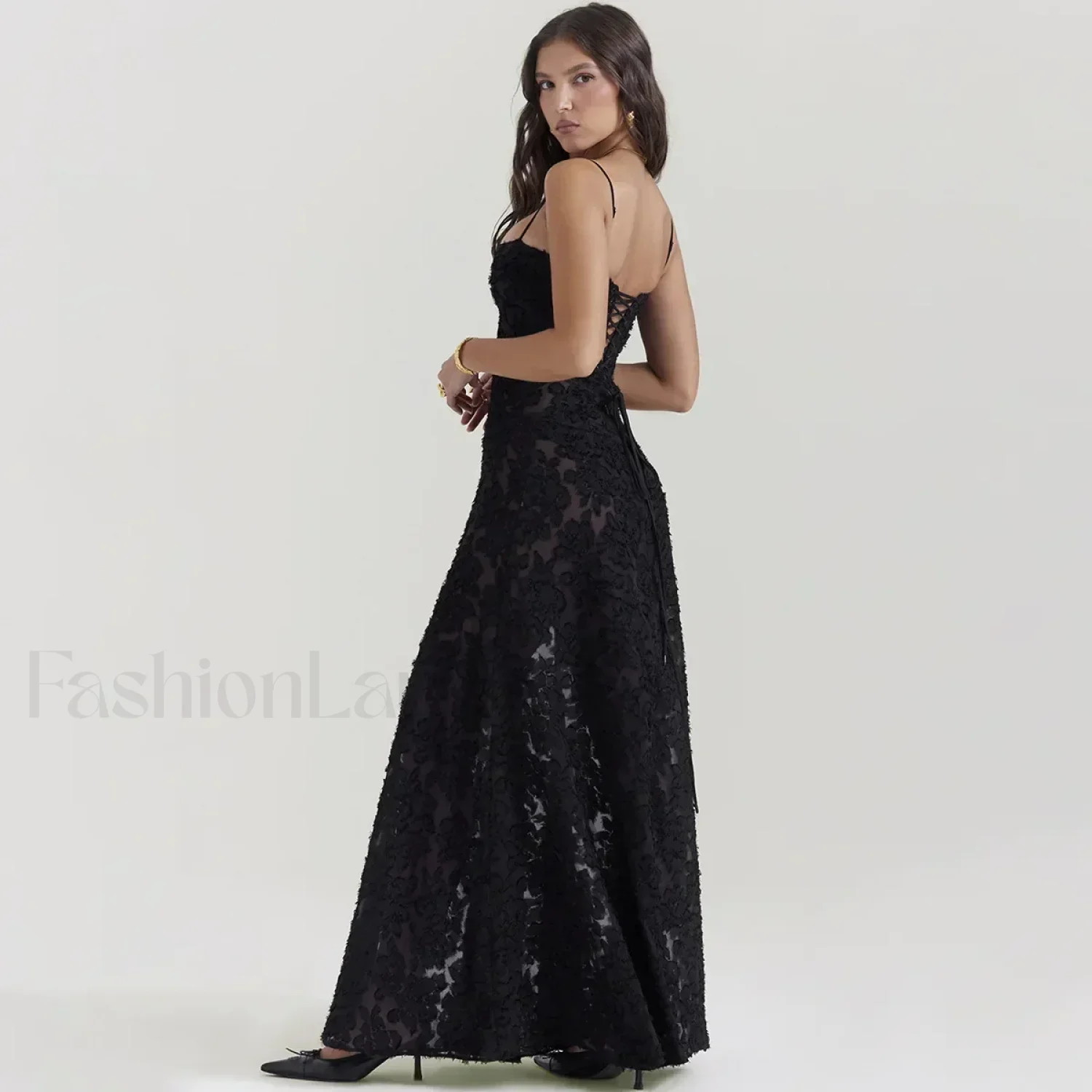 Lace-up Black Prom Maxi Dress - Image 4