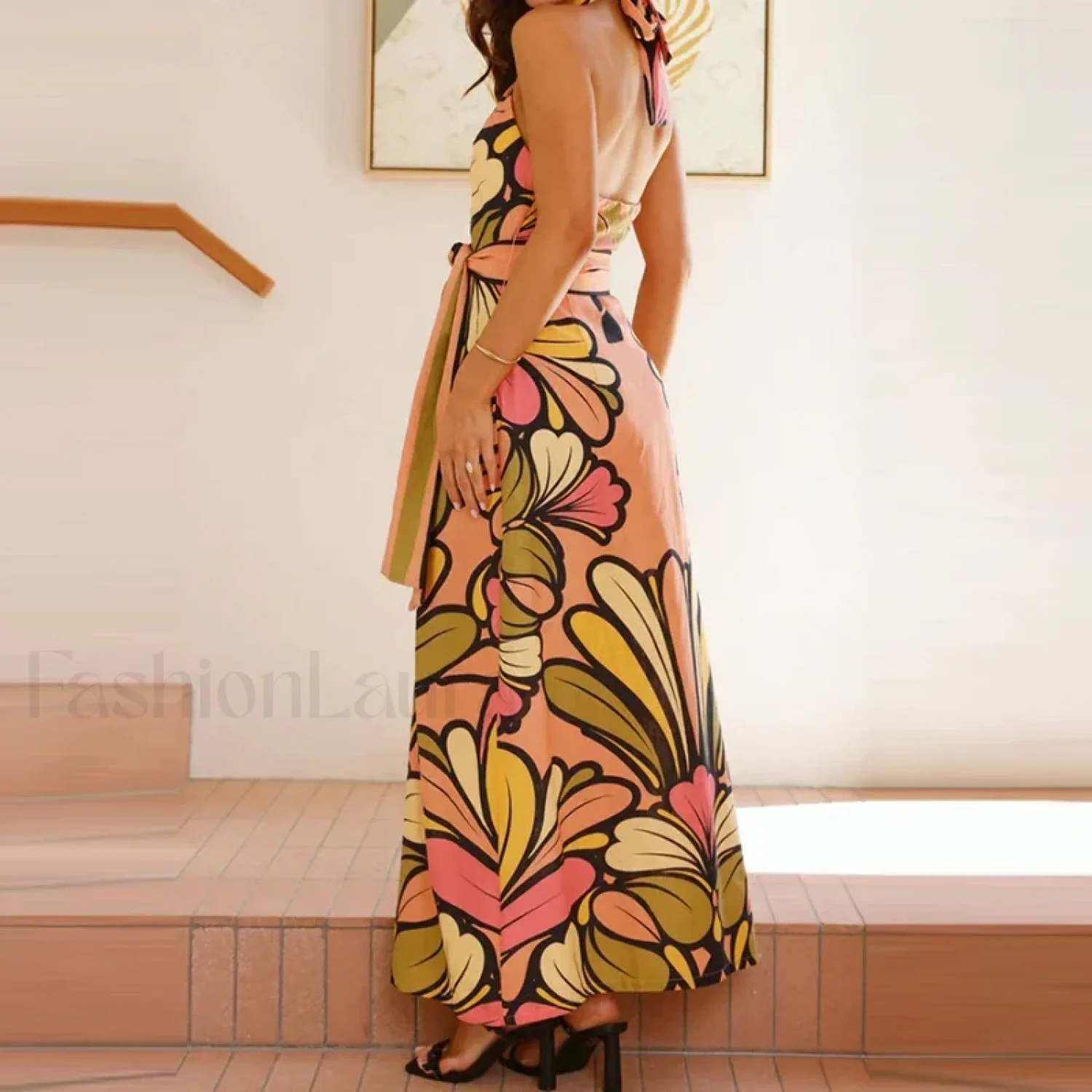 Lace-Up Halter Floral Dress - Image 7