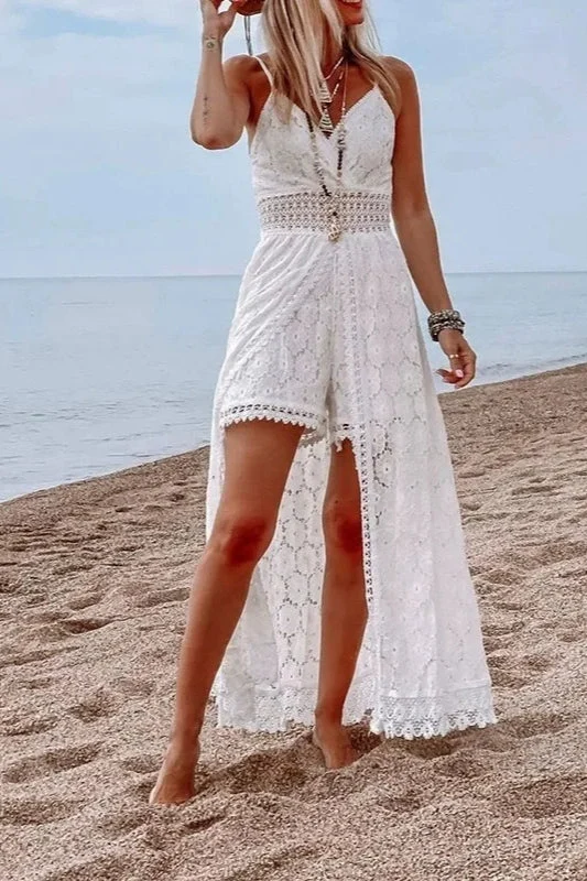 Lace V Neck Hollow Boho Dress - Image 7