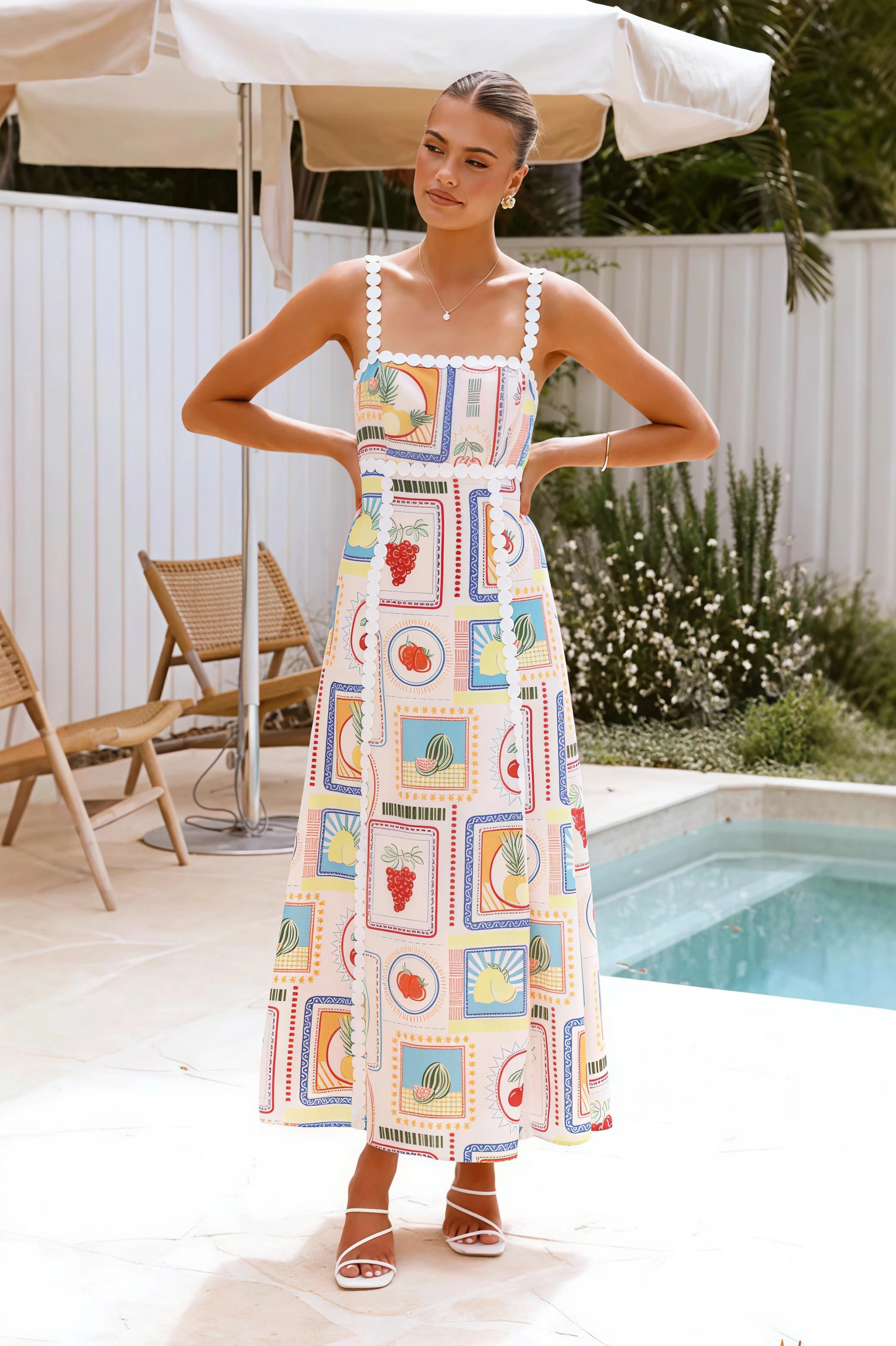 Linen Lace Trim Strappy Cutout Boho Dress - Image 3