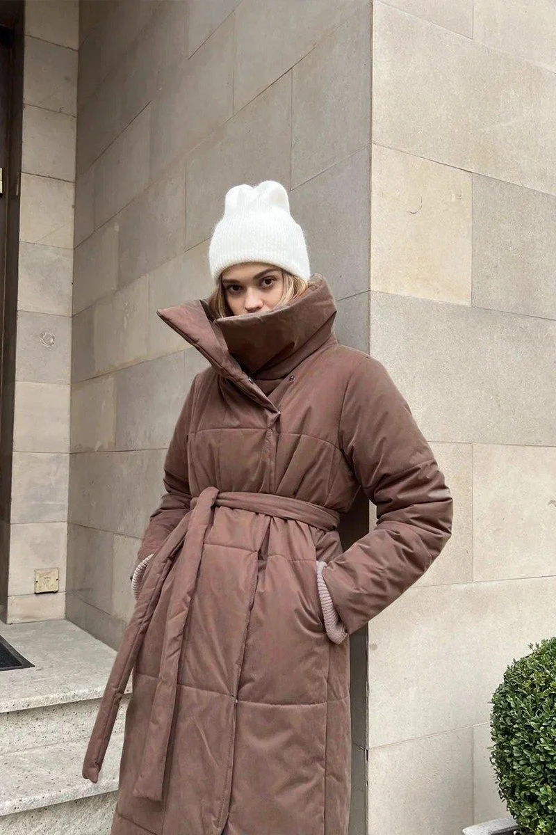 Long Stand Collar Relaxed Quilted Puffer Jacket - Image 5