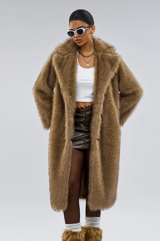 Shawl Collar Faux Fur Overcoat - Image 3