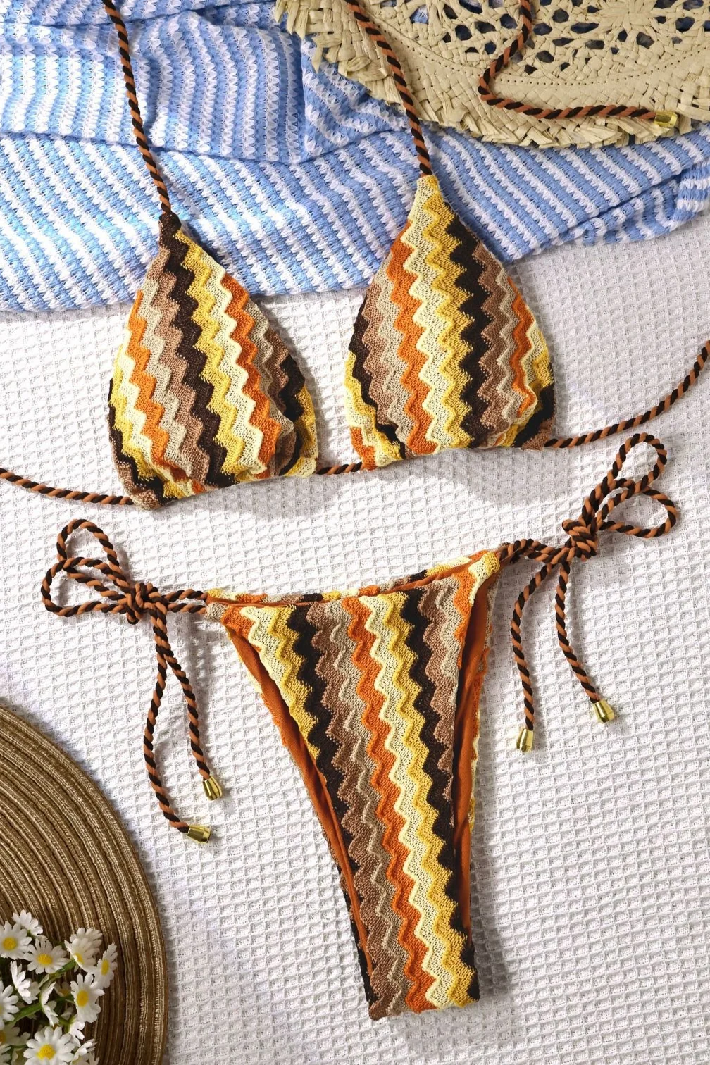 Macrame Embroidery Halter Triangle Bikini Set - Image 13