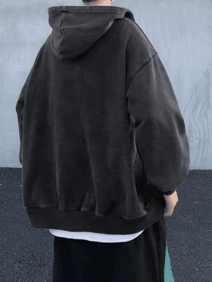 Men's Vintage Wash Black Zip-Up Hoodie - Image 7