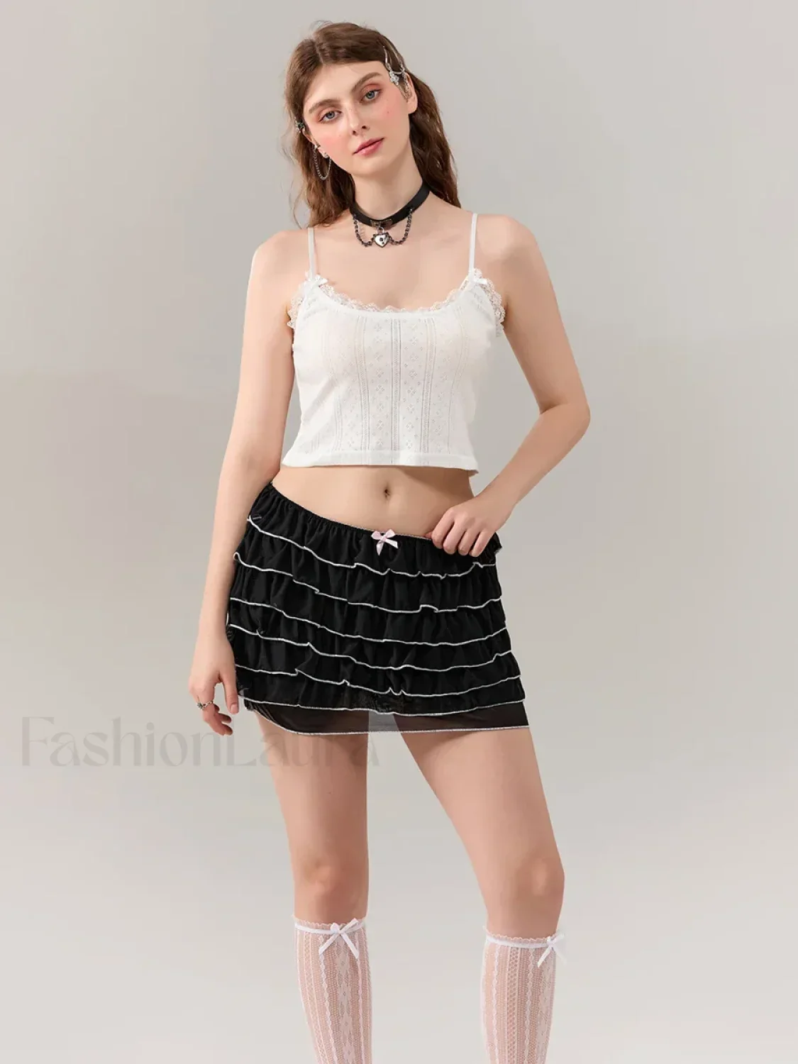 Mesh Bow Layered Mini Skirt - Image 9