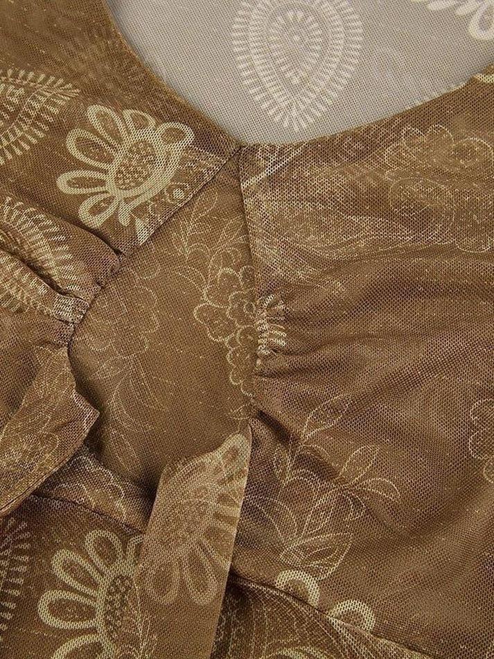 Mesh Lace Up Printed Blouse - Image 5
