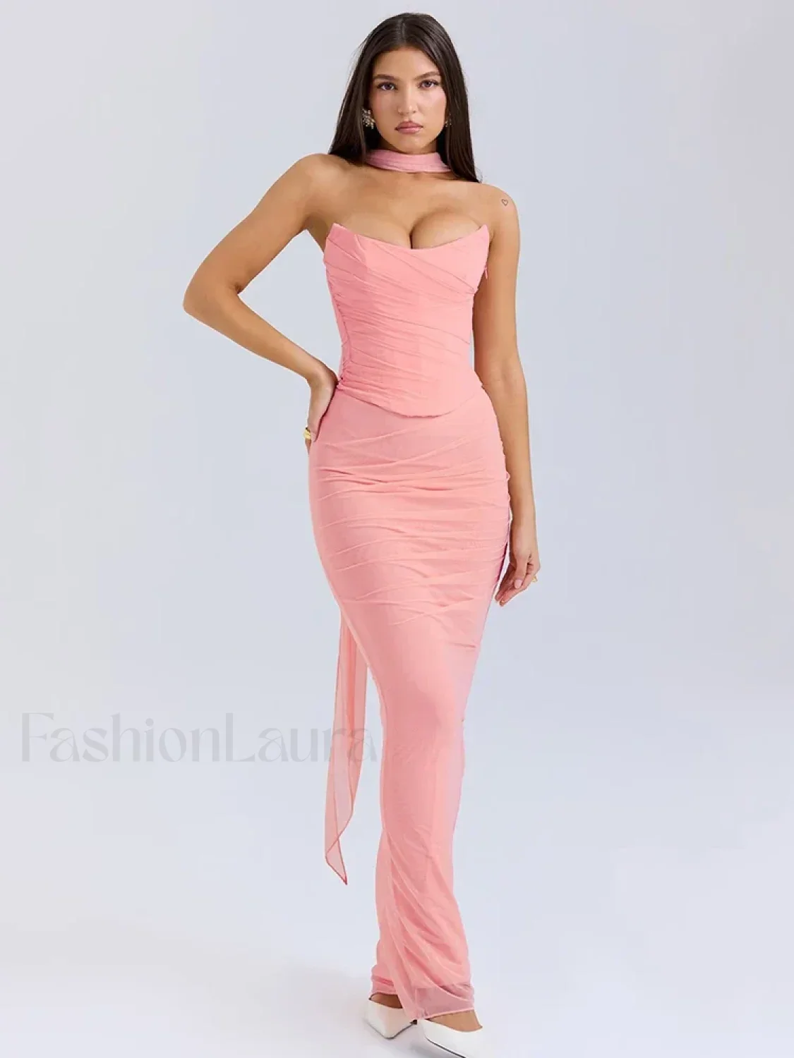 Mesh Patchwork Two Piece Maxi Dress - Image 4