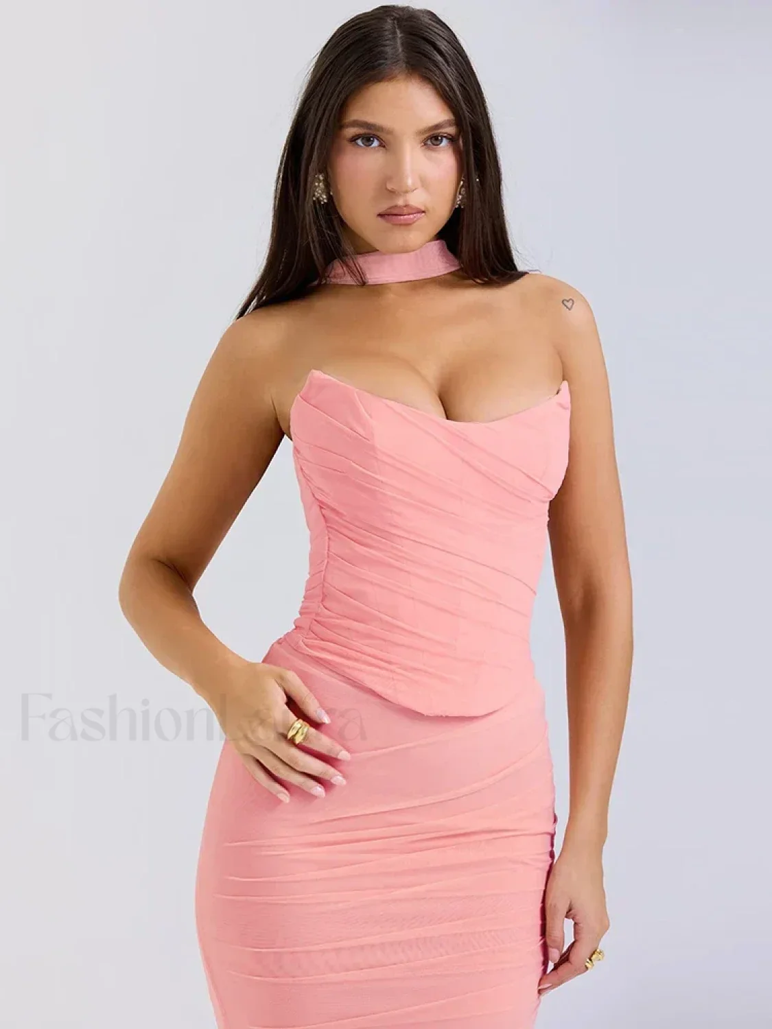 Mesh Patchwork Two Piece Maxi Dress - Image 5