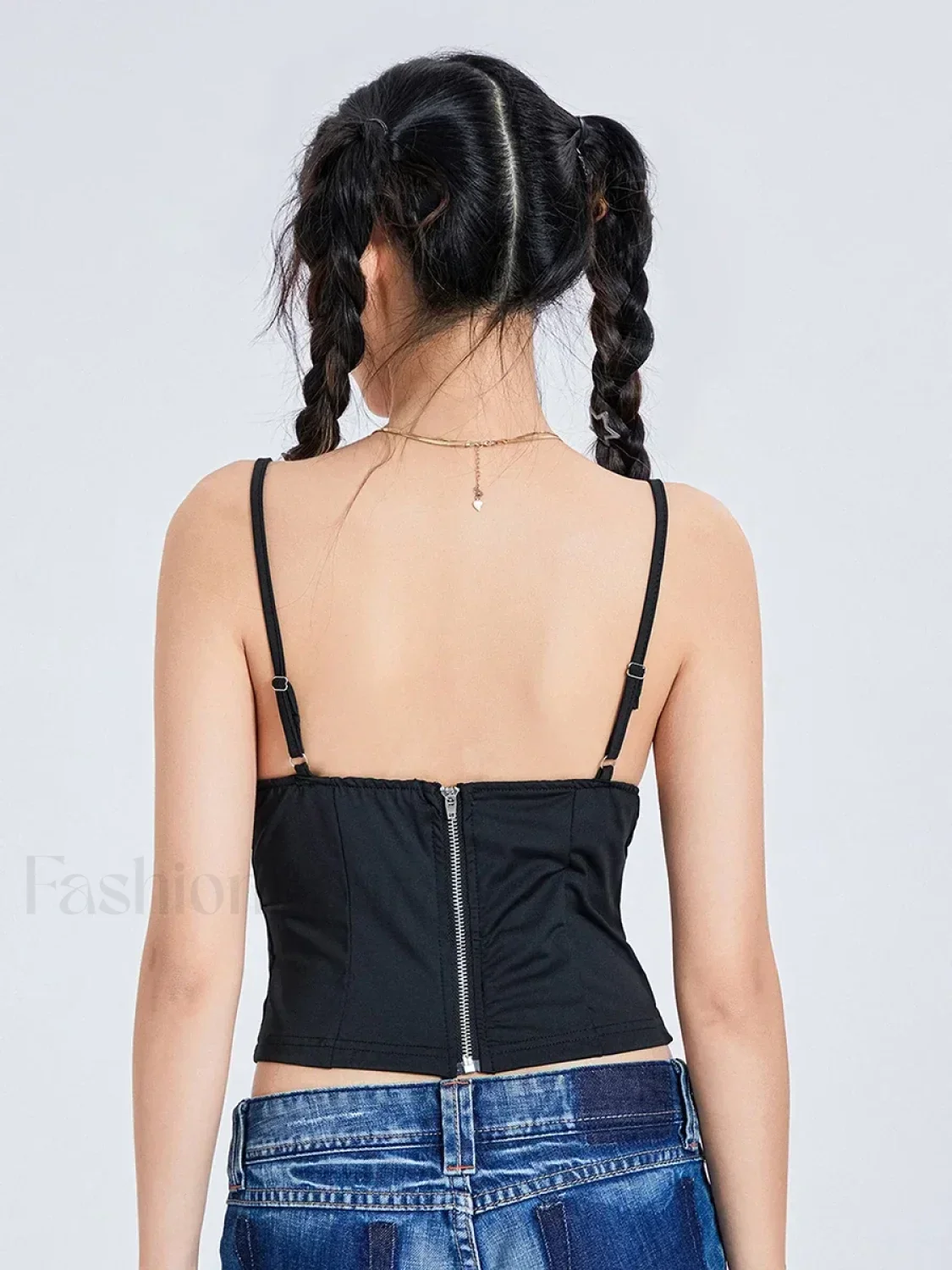 Mesh Spaghetti Backless Crop Top - Image 6