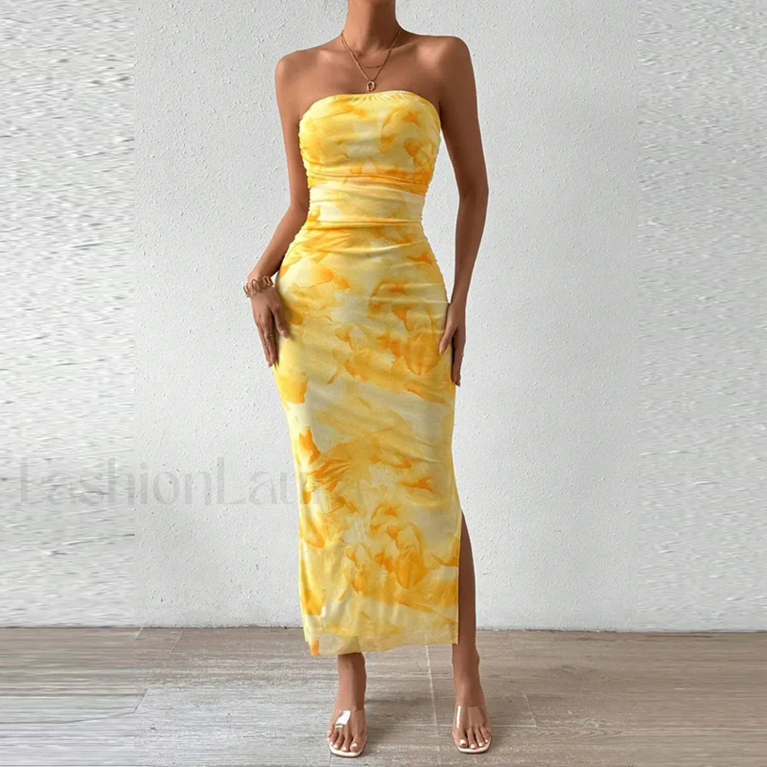 Mesh Wrap Split Floral Dress - Image 11