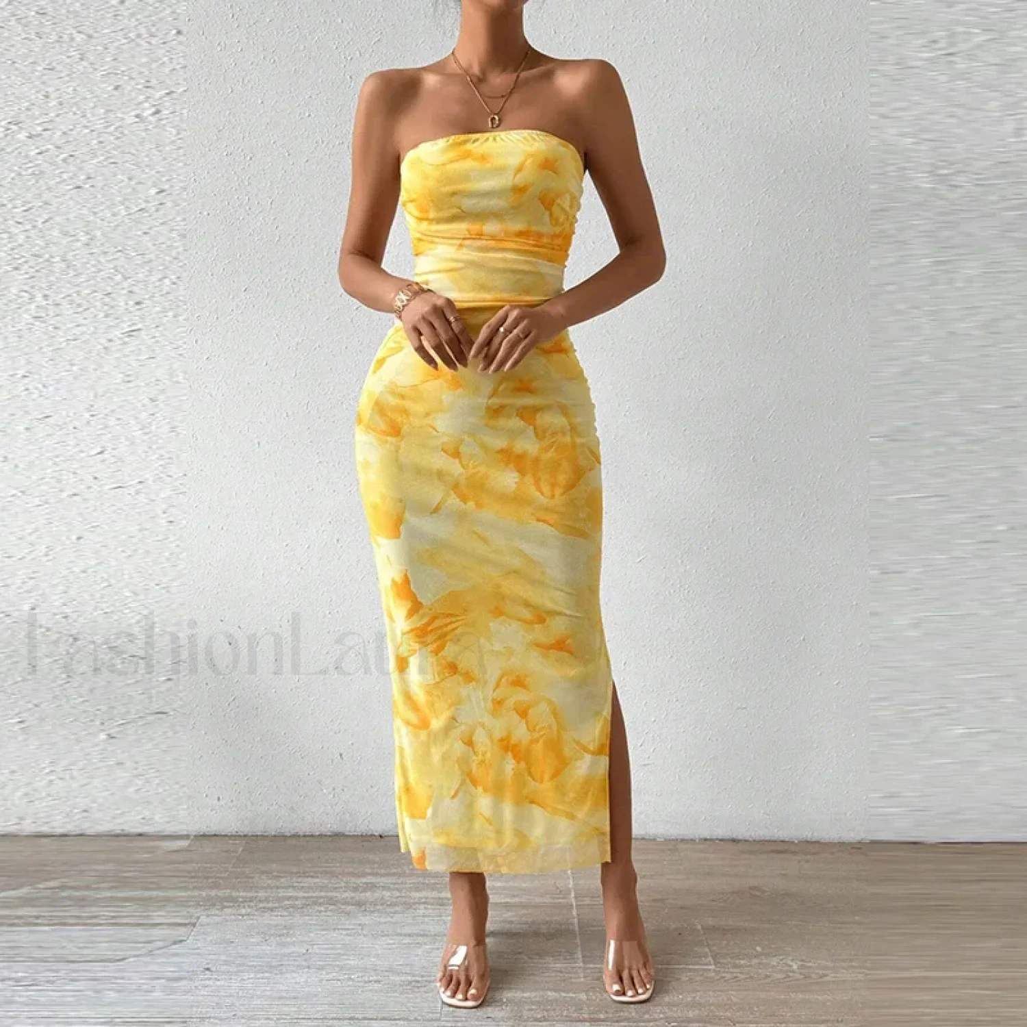 Mesh Wrap Split Floral Dress - Image 12