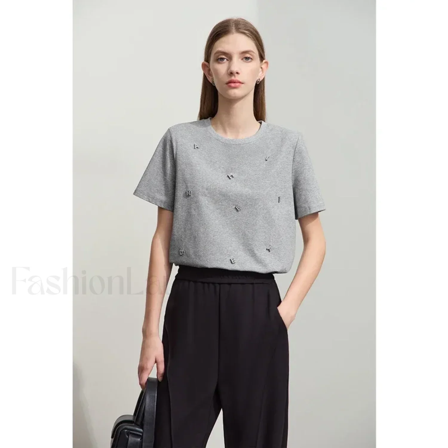 Metal Letter Print Cotton T-Shirt - Image 6