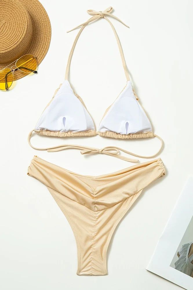 Minimal Solid Ruched Strappy Bikini Set - Image 17