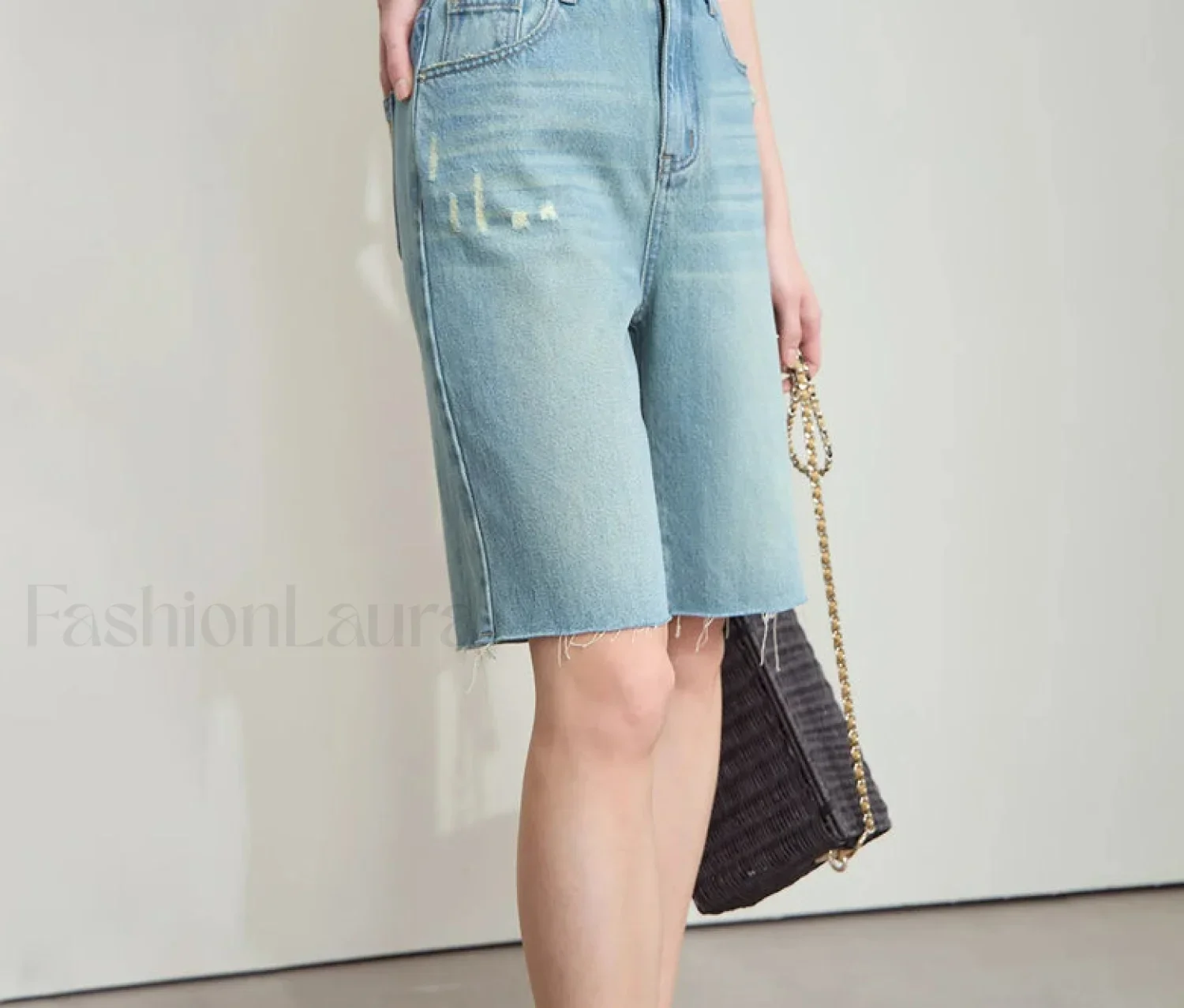 Minimalist Summer Denim Frayed Edge High Waist Loose Short - Image 3