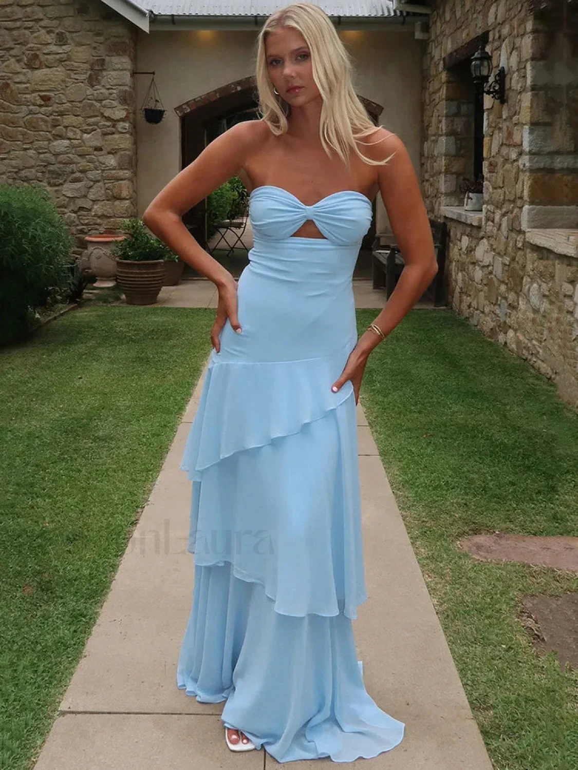 Off Shoulder Hollow Ruffle Maxi Dress - Image 5
