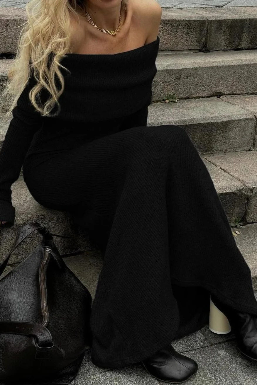 Off Shoulder Knit Sweater Dress - Image 10