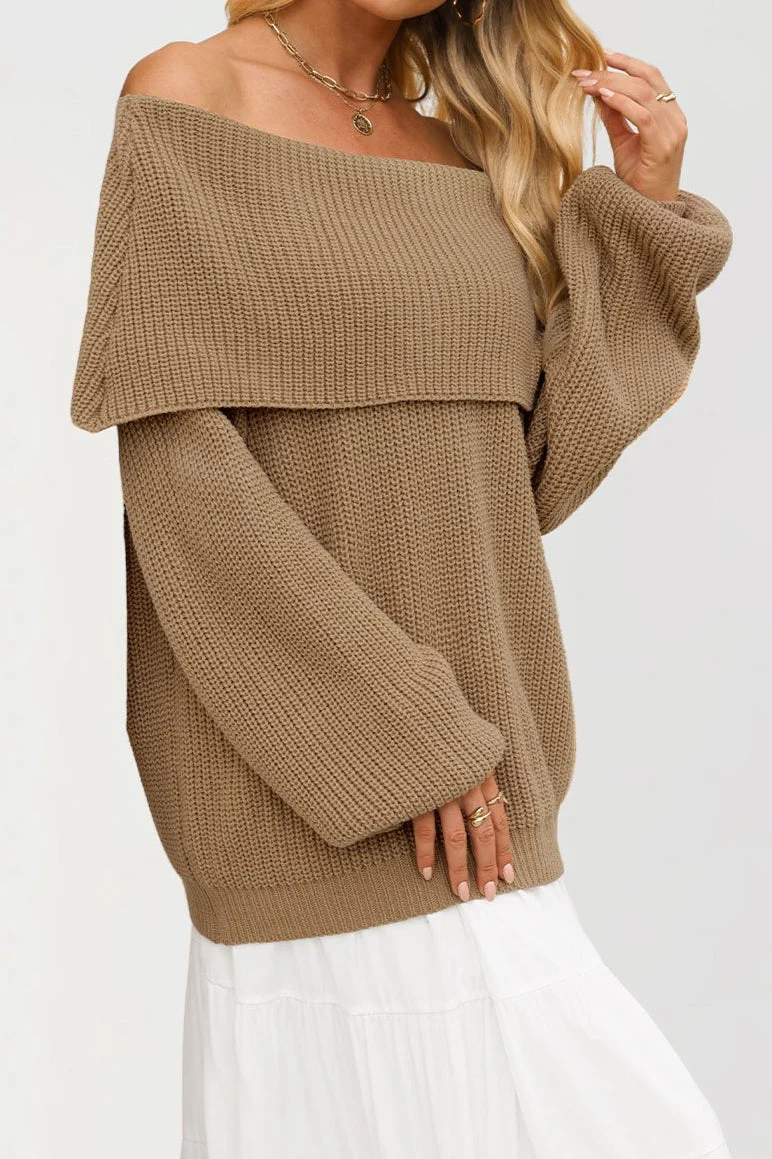 Off Shoulder Loose Knit Pullover Sweater - Image 13