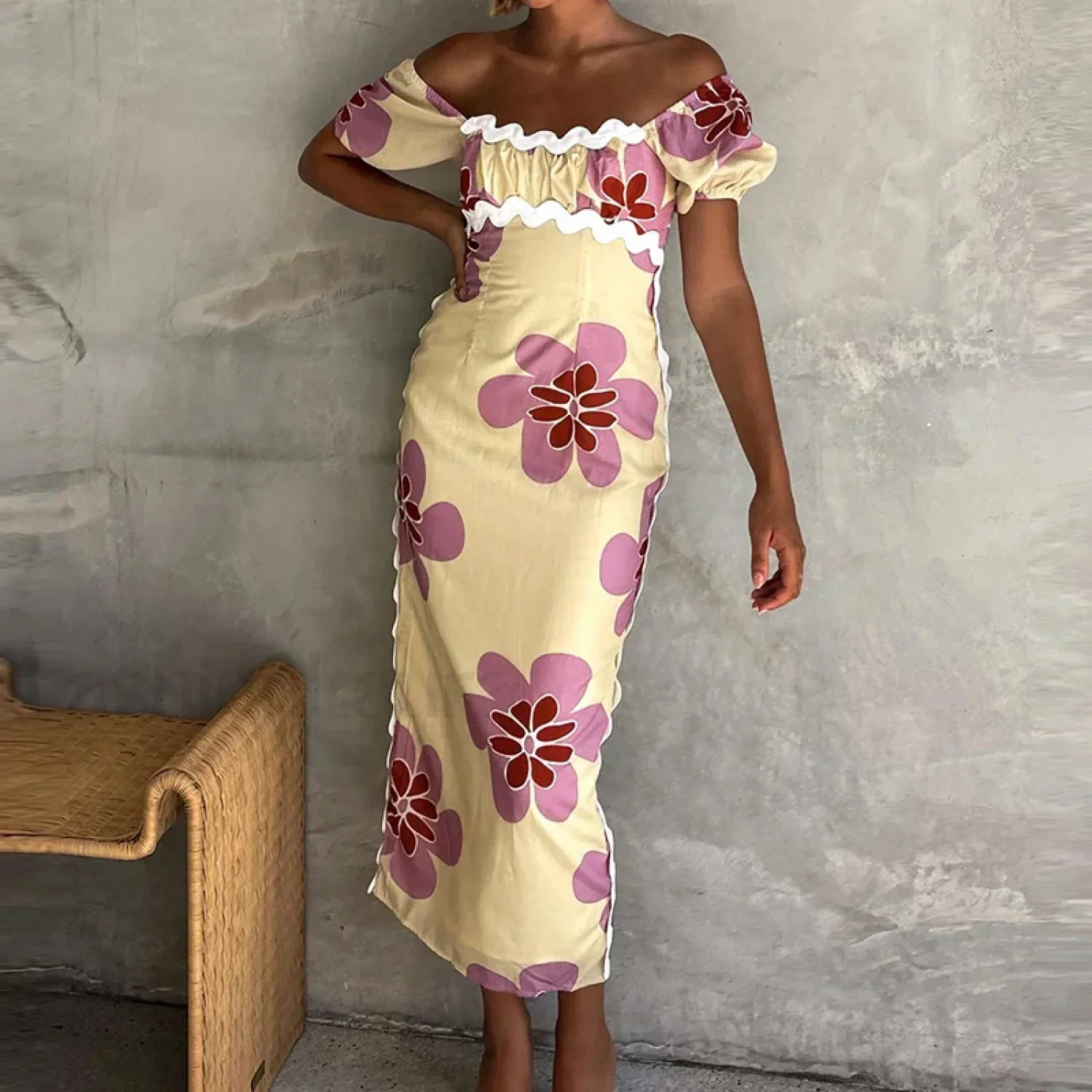 Off-Shoulder Split Floral Dress - Image 9