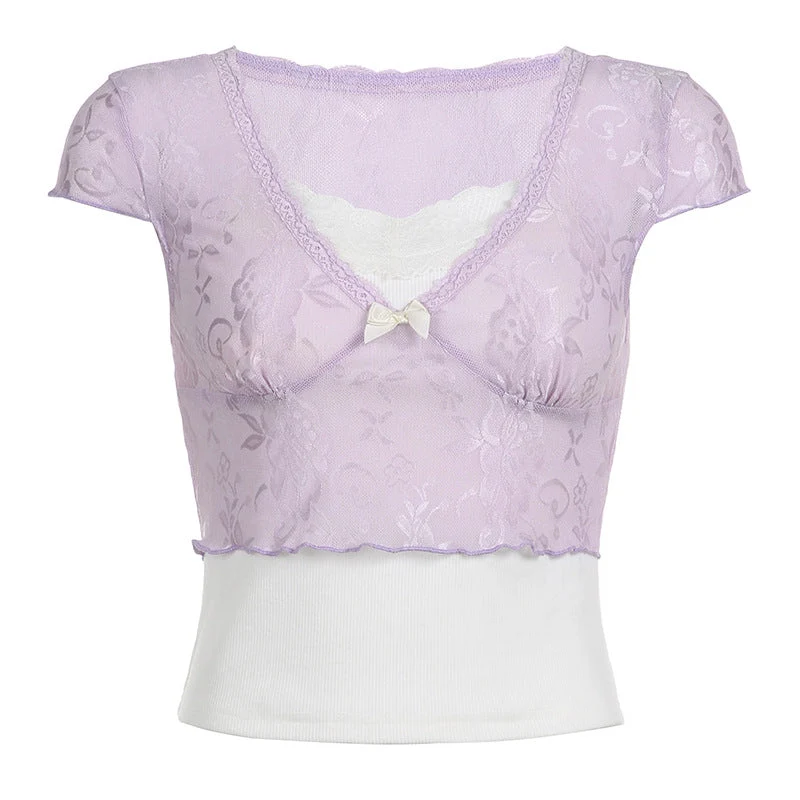 Patchwork Lace Crop Top - Image 10