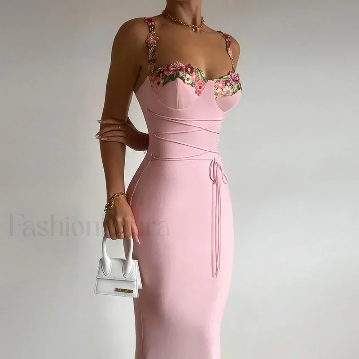 Patchwork Strapless Midi Dress - Image 5