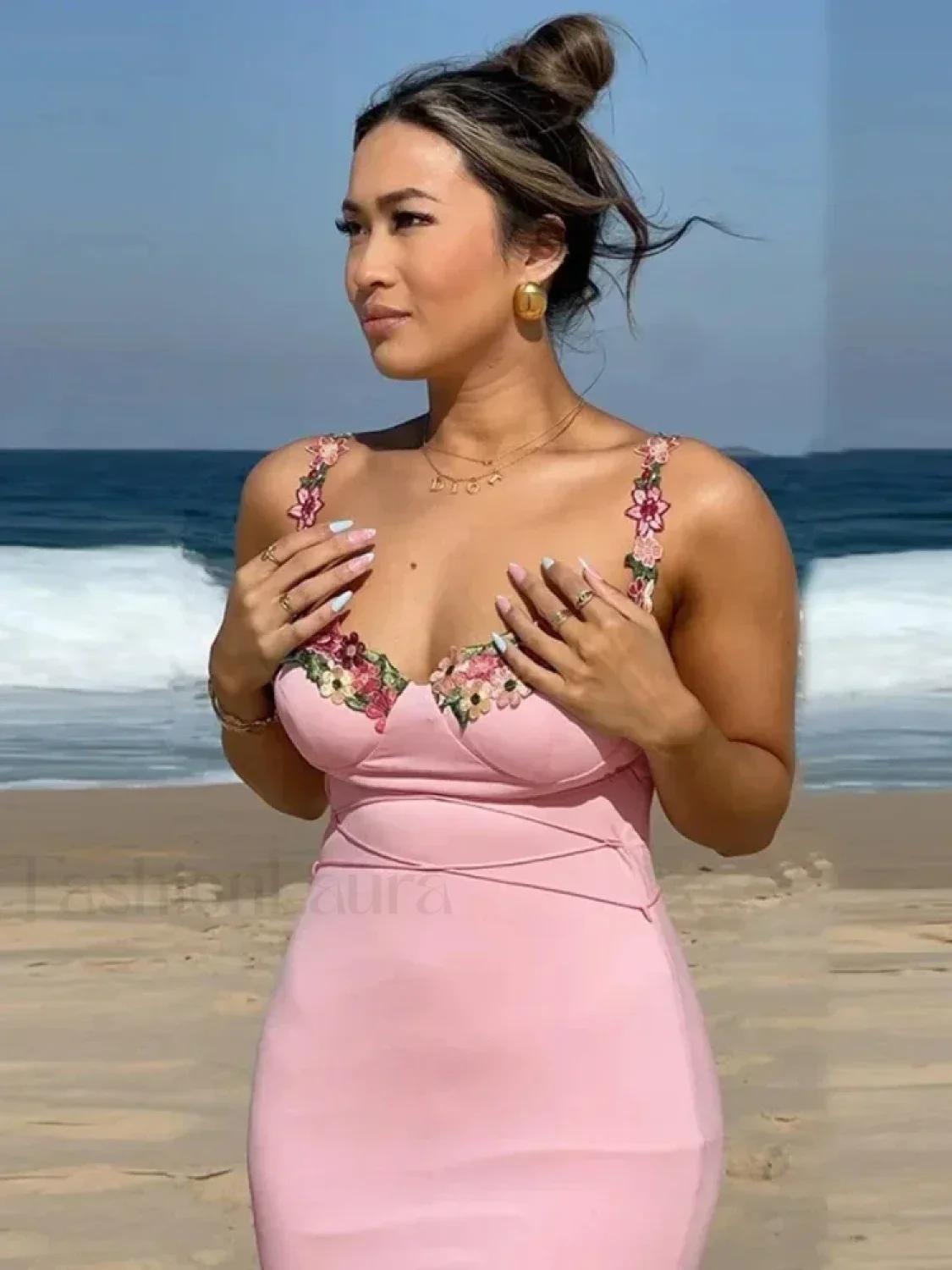 Patchwork Strapless Midi Dress - Image 7