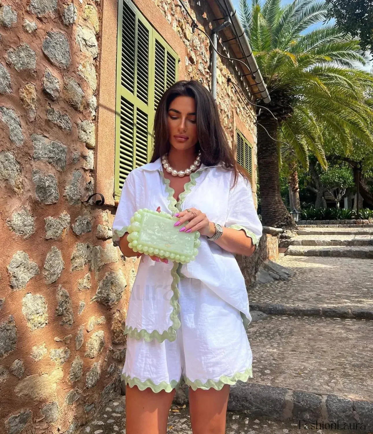 Patchwork Turn Down Shirt Loose Shorts Two Piece Set - Image 26