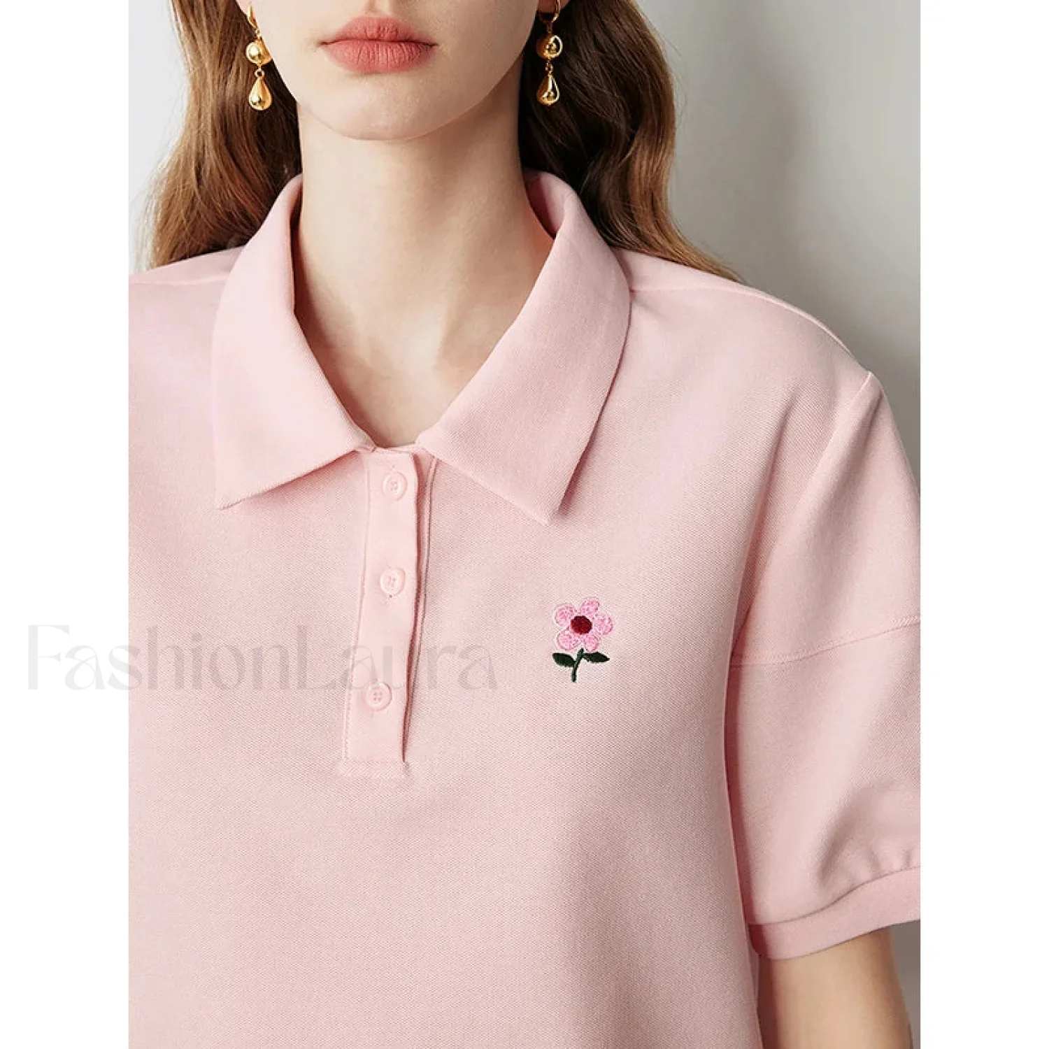 Pearl Flower Embroidery Casual T-Shirt - Image 2