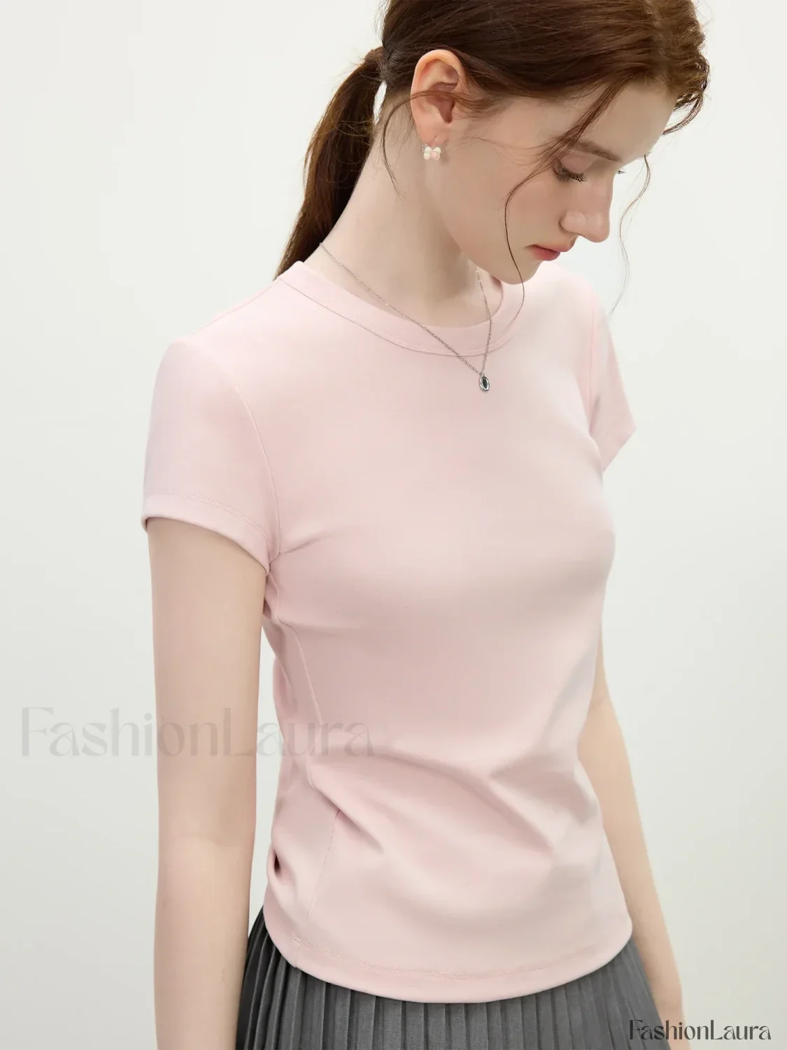 Pink Minimalist Slim Fit T-Shirt - Image 21