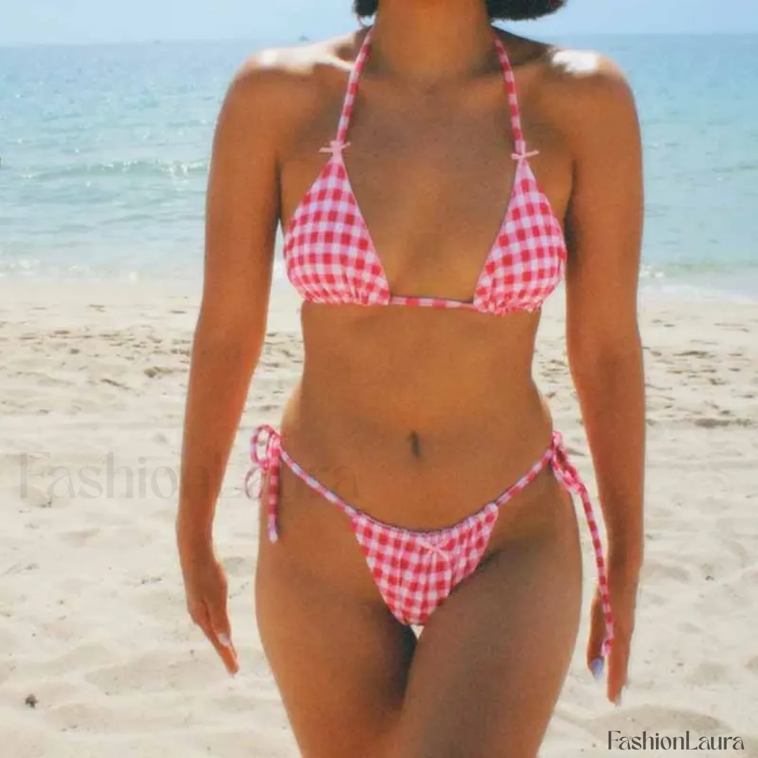 Plaid Backless Tie-Up Bikini Set - Image 11