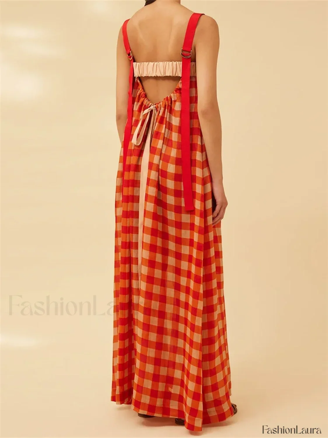 Plaid Patchwork Loose Maxi Dress - Image 5