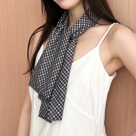 Plaid Square Neck Ribbon Chic Hair Scarf - Image 3