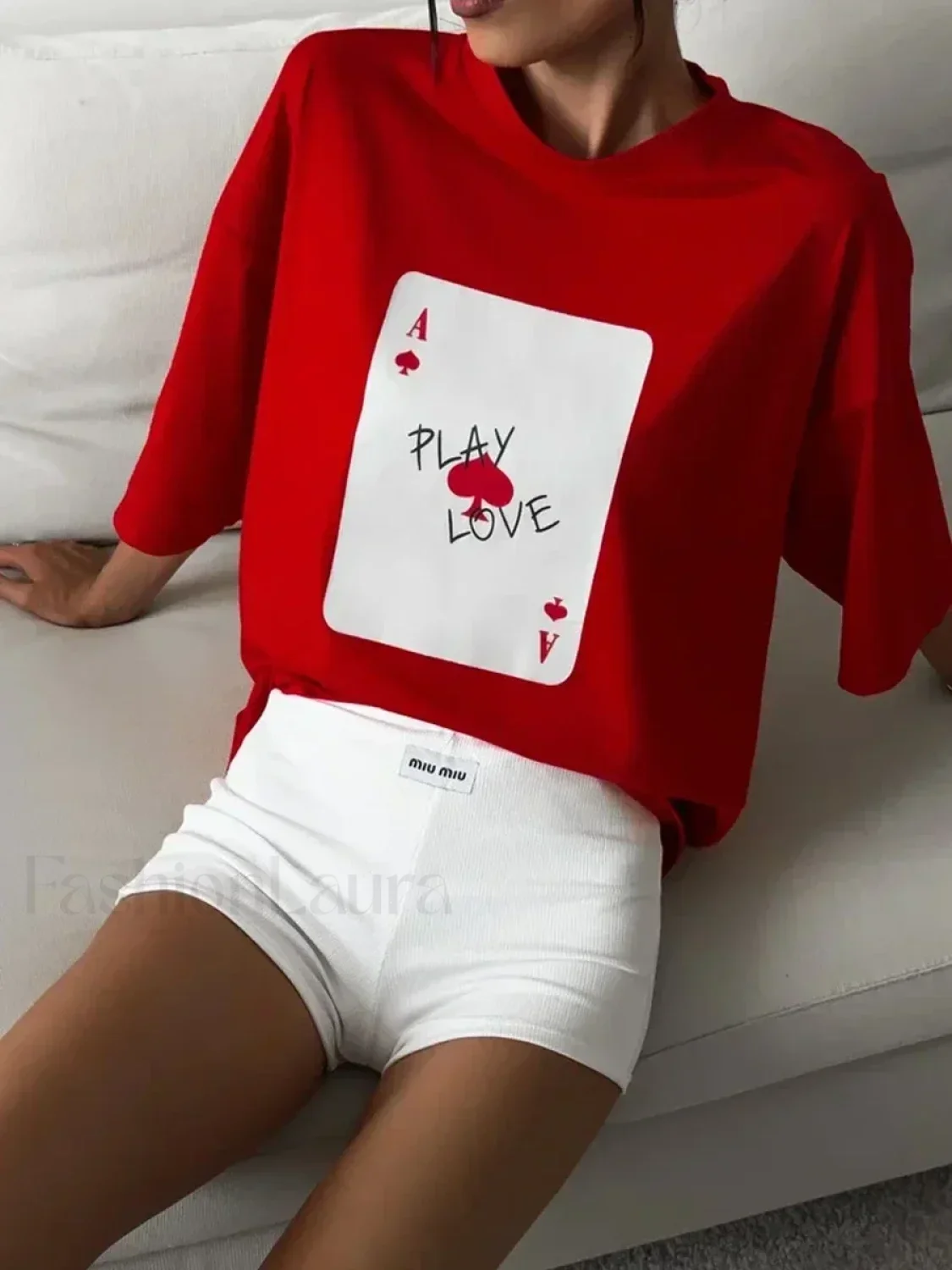 Poker Card Printed Loose Cotton T-Shirt - Image 4