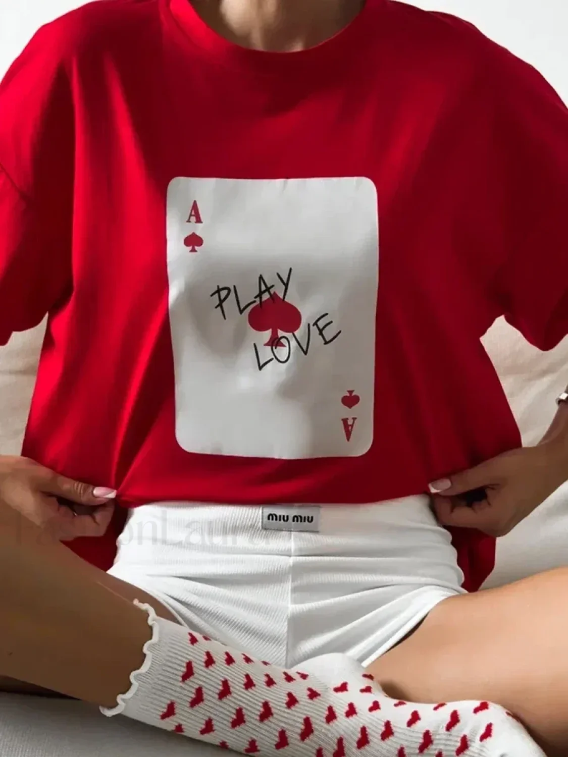 Poker Card Printed Loose Cotton T-Shirt - Image 7