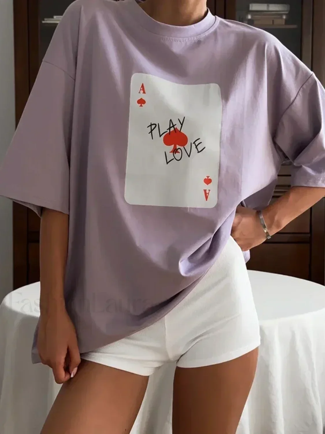 Poker Card Printed Loose Cotton T-Shirt - Image 8
