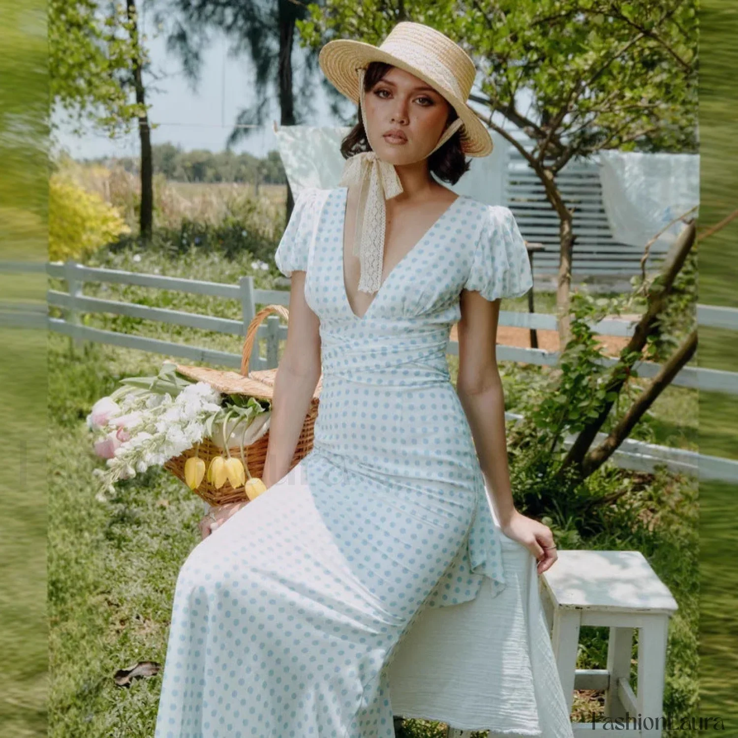 Polka Dot Lace-Up French Gentle Wind Maxi Dress - Image 14