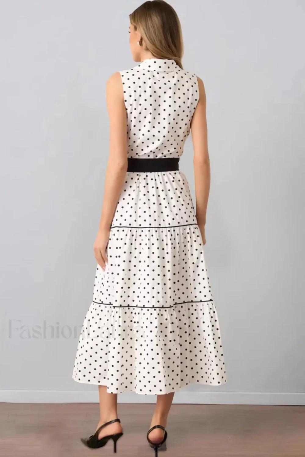 Polka Dot Sleeveless Lapel Fashion Maxi Dress - Image 2