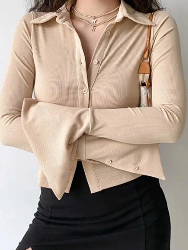 Polo Neck Long Sleeve Rib Blouse - Image 27