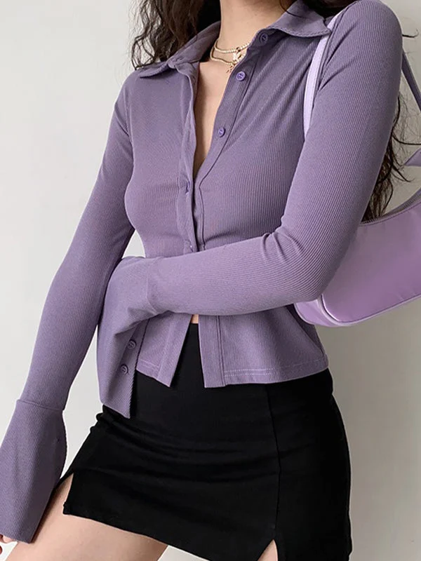 Polo Neck Long Sleeve Rib Blouse - Image 59