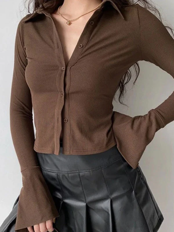 Polo Neck Long Sleeve Rib Blouse - Image 80