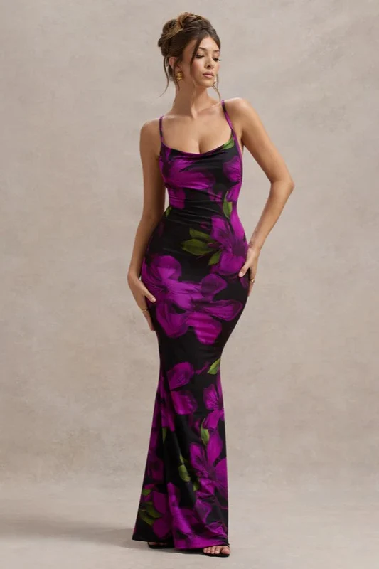Printed Crisscross Strap Backless Slim Floral Dress - Image 2