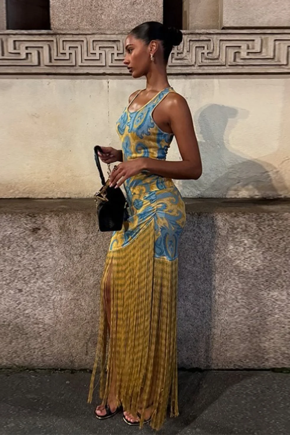 Printed Fringe Patchwork Boho Dress - Image 4