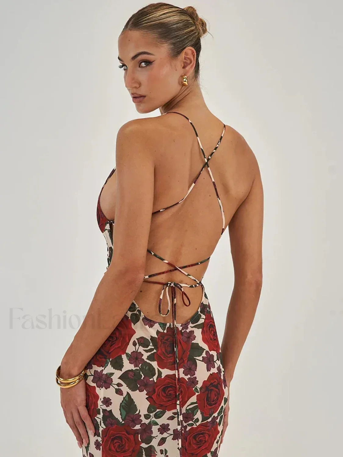 Printed Lace Up Maxi Dress - Image 7