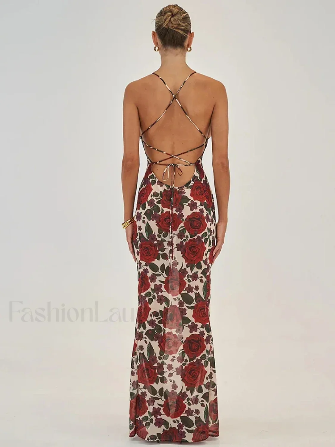 Printed Lace Up Maxi Dress - Image 9