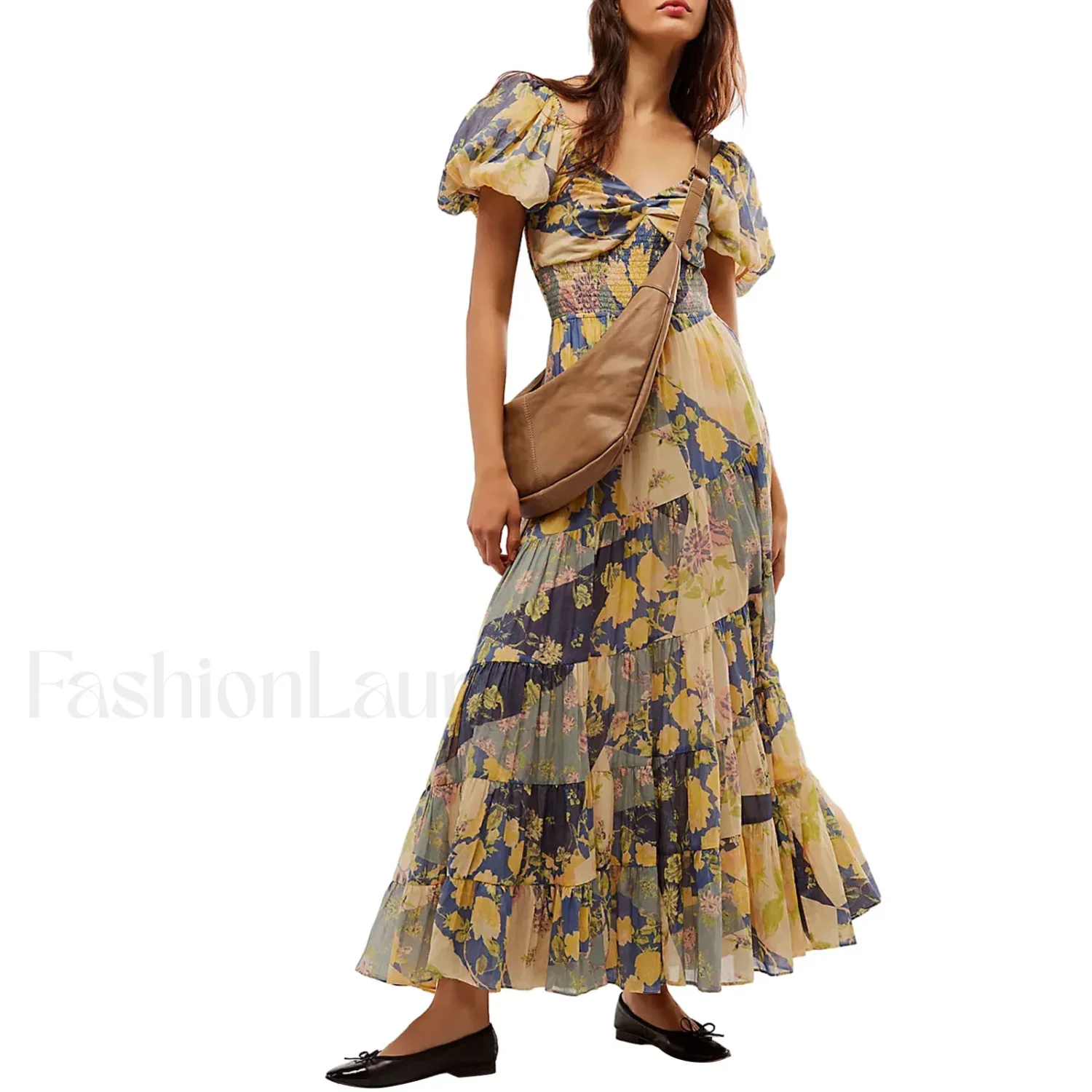 Puff Sleeve Floral Flowy Maxi Dress - Image 15