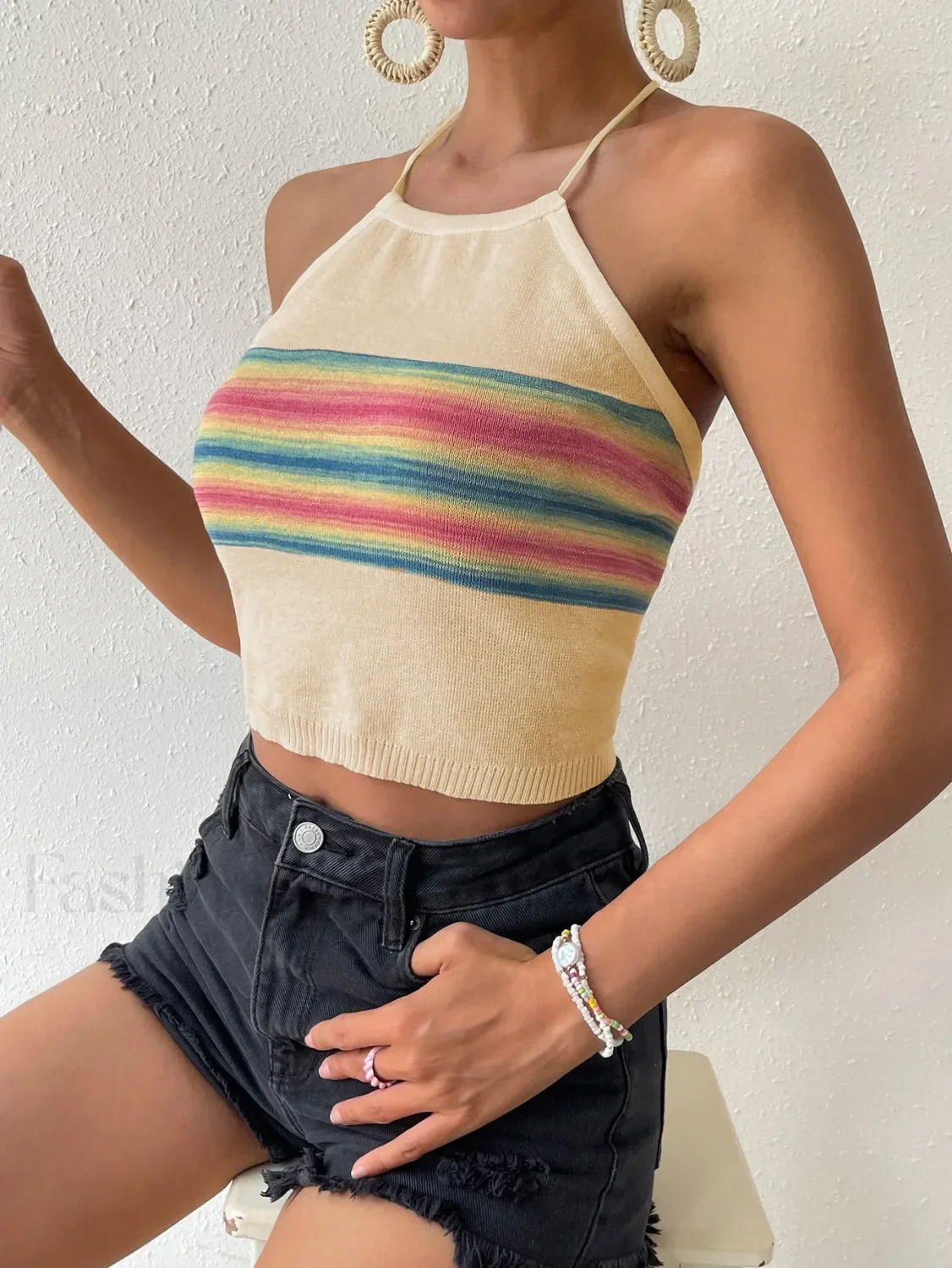 Rainbow Knitted Halter Crop Top - Image 10